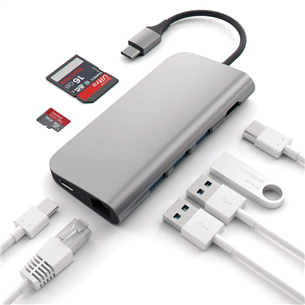Satechi, Multi-port 4K and Ethernet, USB-C, gray - Hub