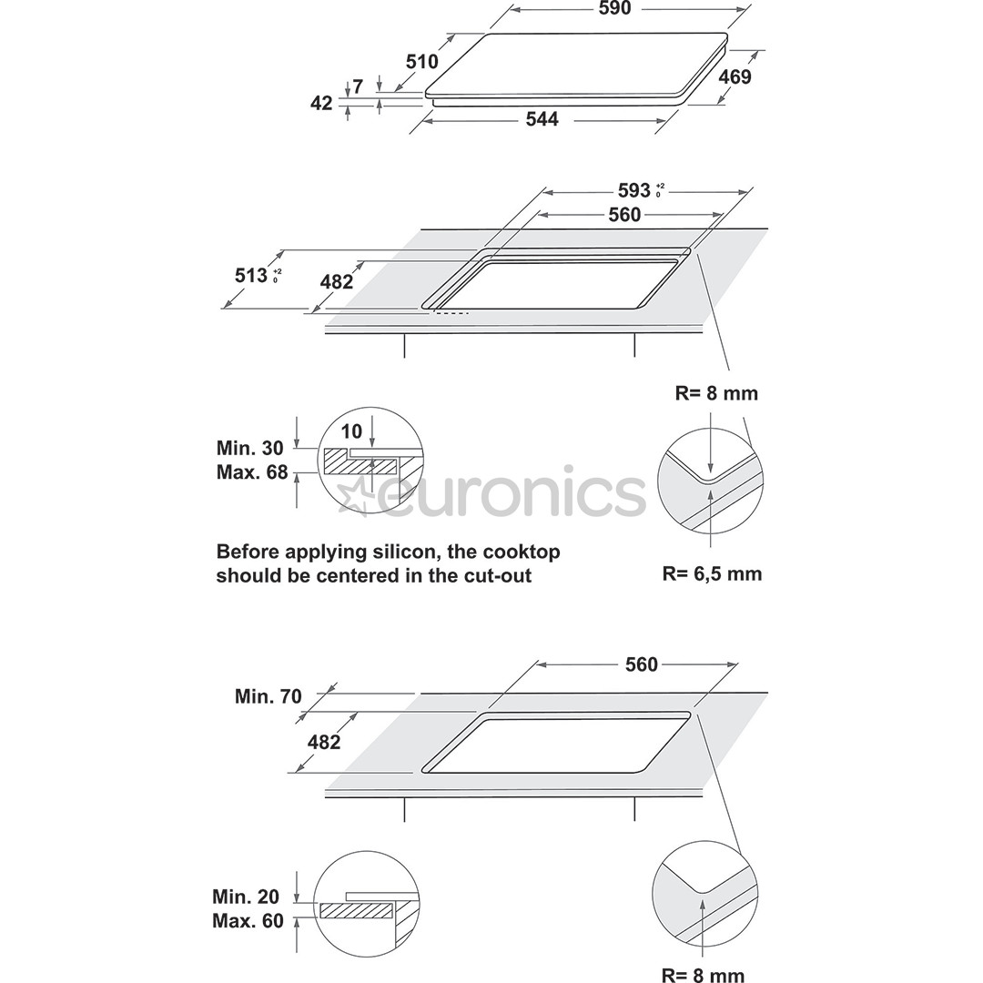 Whirlpool, double zone, width 59 cm, white - Built-in Gas Hob