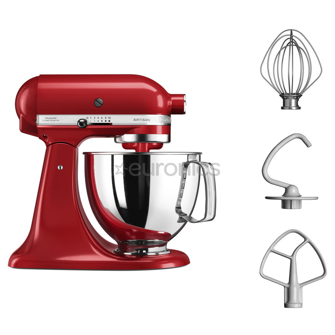 KitchenAid Artisan, 4.8 L, 300 W, sarkana - Mikseris + uzgaļi cepumu mīklai/maltai gaļai