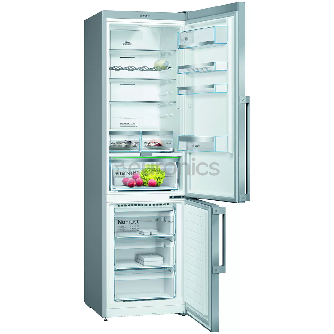 Bosch NoFrost, augstums 203 cm, 368 L, nerūsējošā tērauda - Ledusskapis