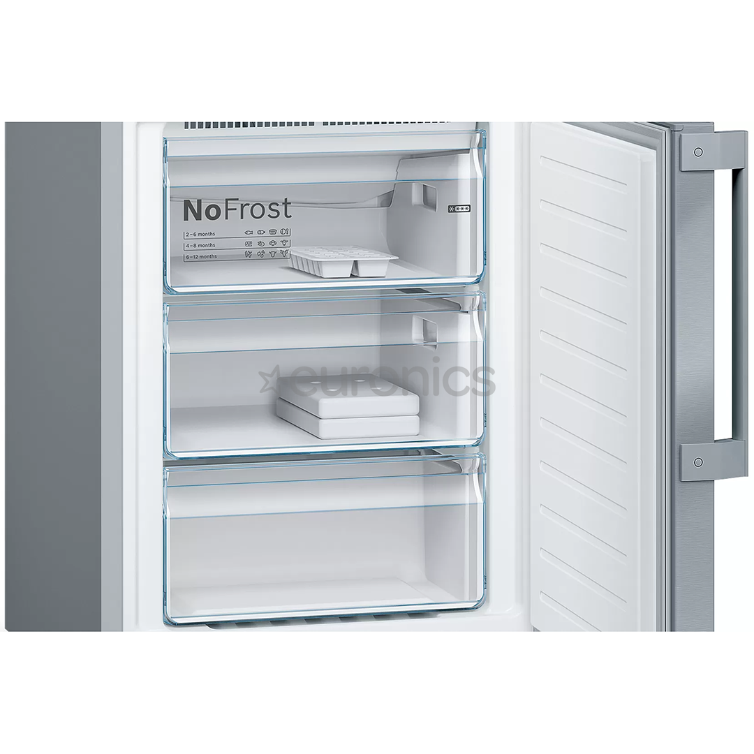 Bosch NoFrost, augstums 203 cm, 368 L, nerūsējošā tērauda - Ledusskapis