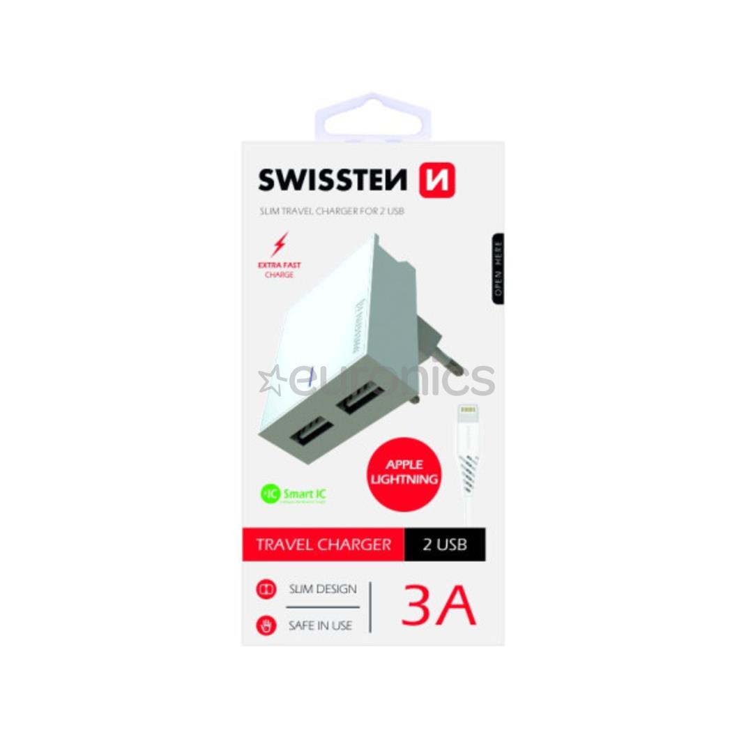 Зарядное устройство USB 3A/15W Lightning, Swissten