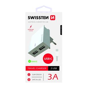 Зарядное устройство USB3A/15W USB-C, Swissten