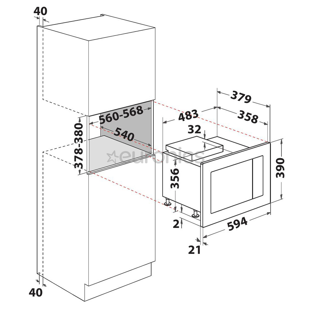 Whirlpool, 25 L, 900 W, black - Built-in Microwave Oven with Grill
