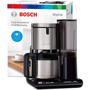 Bosch Styline, ūdens tvertne 1.1 L, melna/nerūsējošā tērauda - Kafijas automāts ar filtru