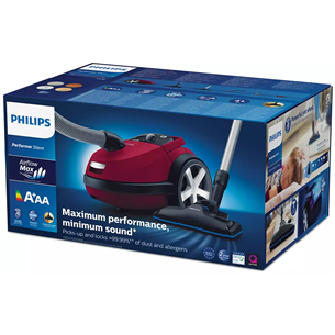 Philips Performer Silent, 750 W, red - Vacuum cleaner