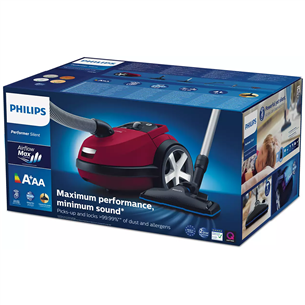 Philips Performer Silent, 750 W, sarkana - Putekļu sūcējs