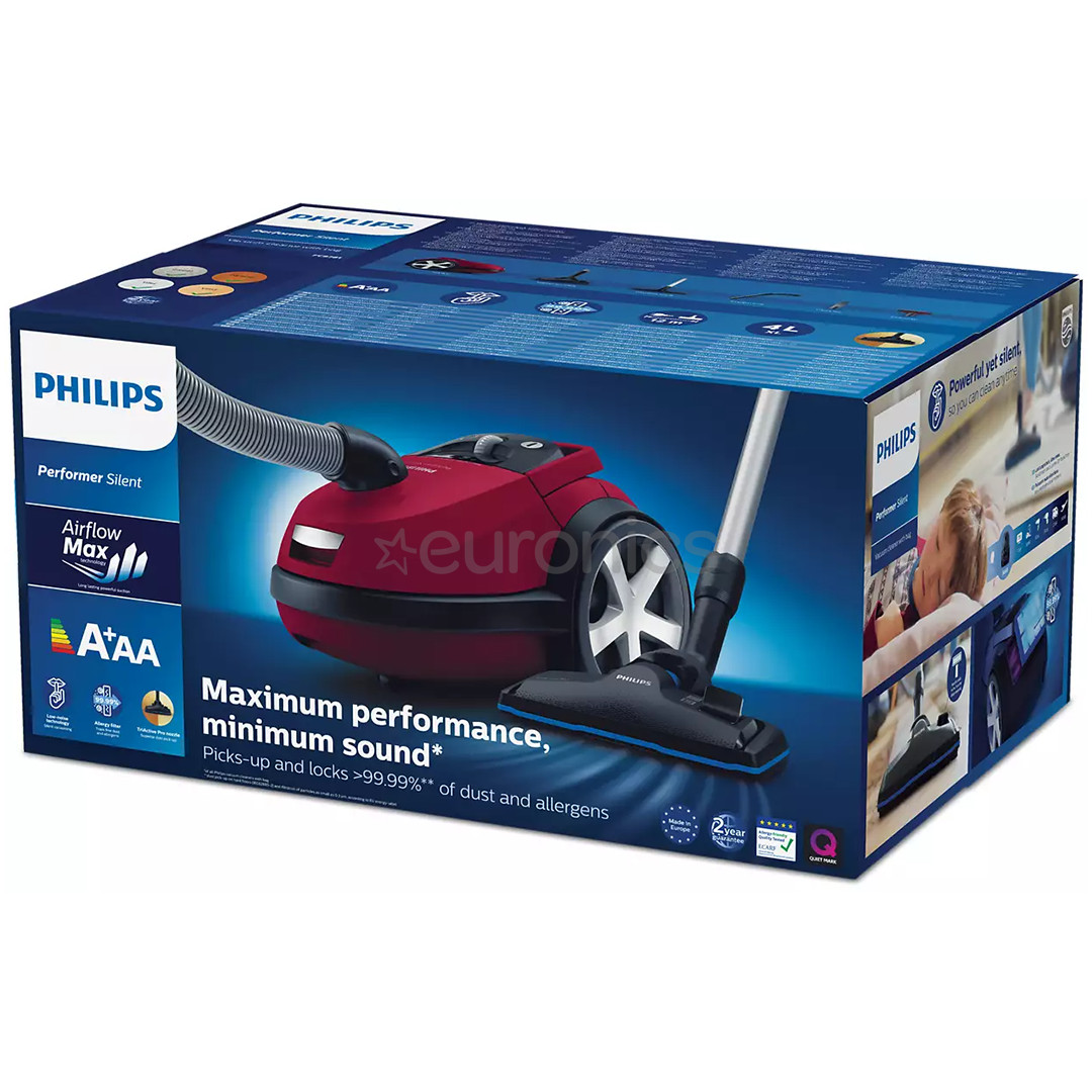 Philips Performer Silent, 750 W, red - Vacuum cleaner