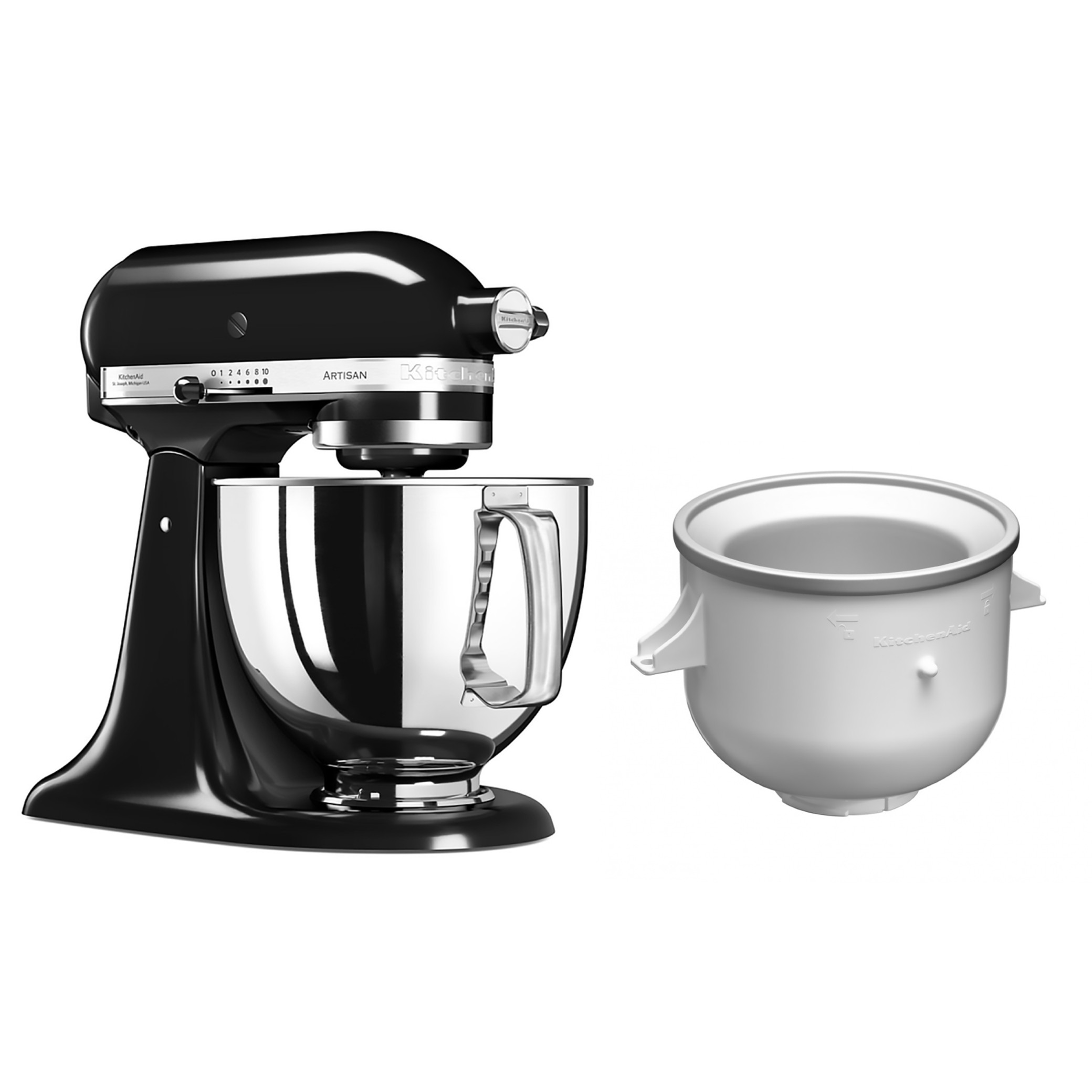 KitchenAid Artisan, 4,83 л, 300 Вт, черный - Комплект: миксер + чаша для приготовления мороженого