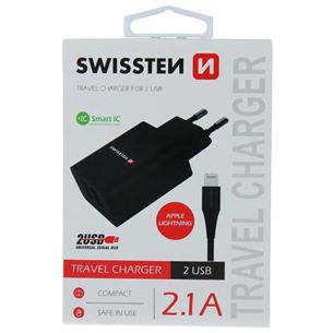 Зарядное устройство Smart IC 2xUSB 2.1A Lightning, Swissten