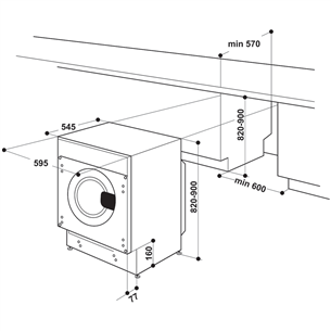 Whirlpool, 7 кг, глубина 55 см, 1400 об/мин - Интегрируемая стиральная машина