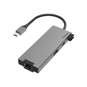 Hama USB-C Hub, 2 x USB-A, USB-C, HDMI, LAN/Ethernet, sudraba - Adapteris