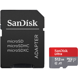 SanDisk Ultra microSD, A1/Class 10, + adapteris, 512 GB - Atmiņas karte SDSQUA4-512G-GN6MA