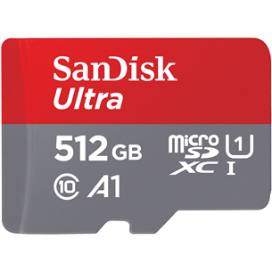 SanDisk Ultra microSD, A1/Class 10, + adapteris, 512 GB - Atmiņas karte