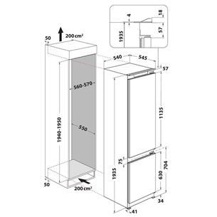 Whirlpool, augstums 193.5 cm, 306 L - Iebūvējams ledusskapis