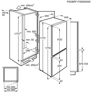 Electrolux, 268 L, height 178 cm - Built-in Refrigerator