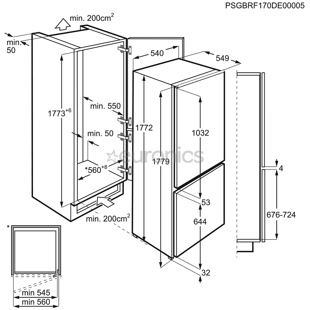 Electrolux, 268 L, height 178 cm - Built-in Refrigerator