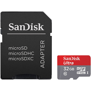 Atmiņas karte MicroSDXC Ultra + adapteris, SanDisk (32 GB)
