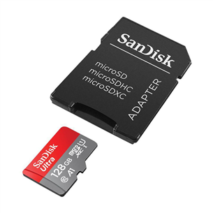 SanDisk Ultra microSD, A1/Class 10, + adapteris, 128 GB - Atmiņas karte