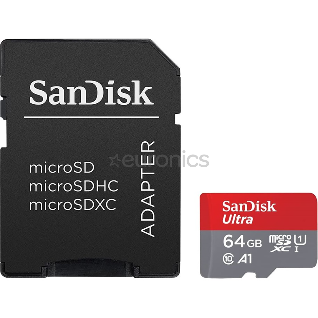 Карта памяти MicroSDXC SanDisk Ultra + адаптер (64 ГБ)
