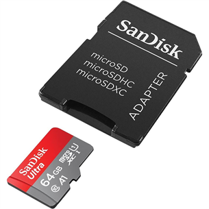 Atmiņas karte MicroSDXC Ultra + adapteris, SanDisk (64 GB)