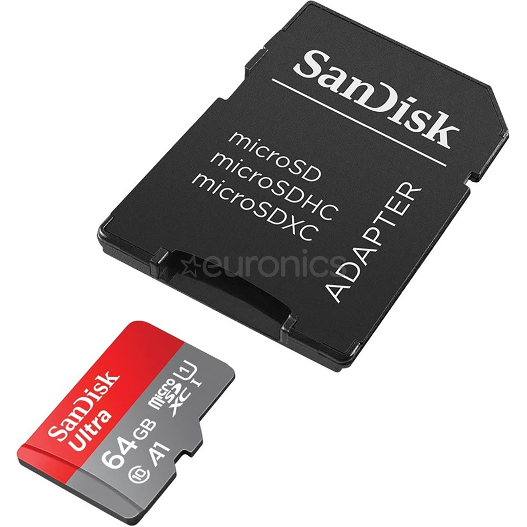 Карта памяти MicroSDXC SanDisk Ultra + адаптер (64 ГБ)