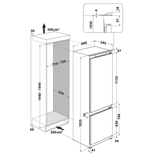 Whirlpool, augstums 194 cm, 400 L - Iebūvējams ledusskapis