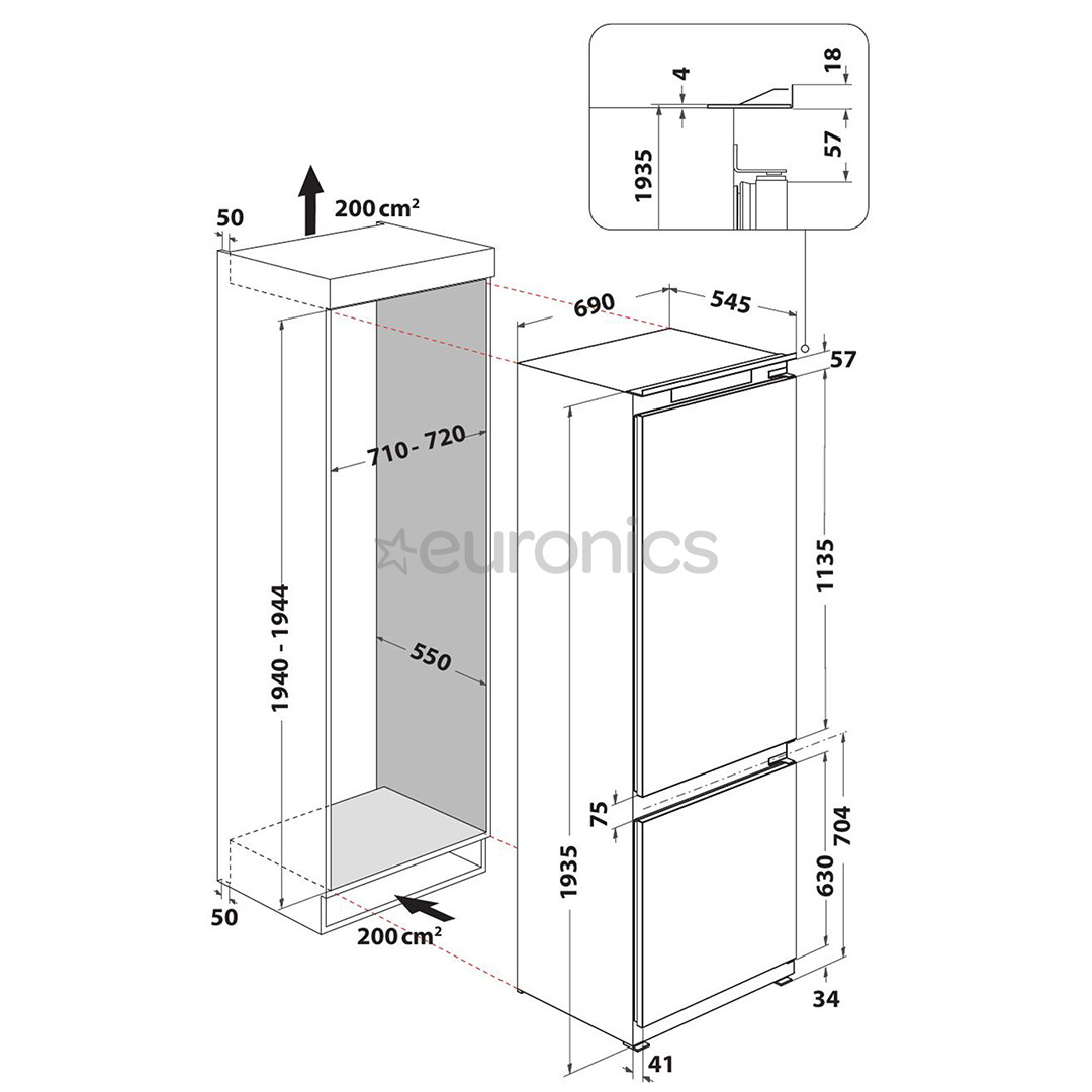 Whirlpool, augstums 194 cm, 400 L - Iebūvējams ledusskapis
