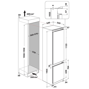 Whirlpool, augstums 193.5 cm, 306 L - Iebūvējams ledusskapis