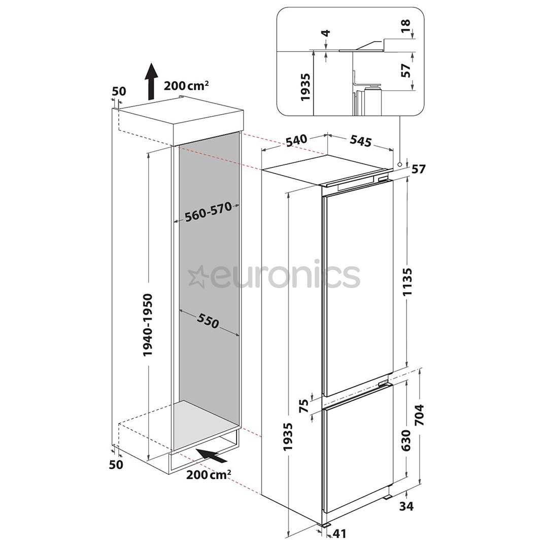Whirlpool, EnergySaving, 306 L, height 194 cm - Built-in Refrigerator