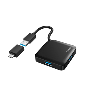 Hama USB Hub, 4 Ports, USB 3.2 Gen 1, USB-C adapteris, melna - Adapteris