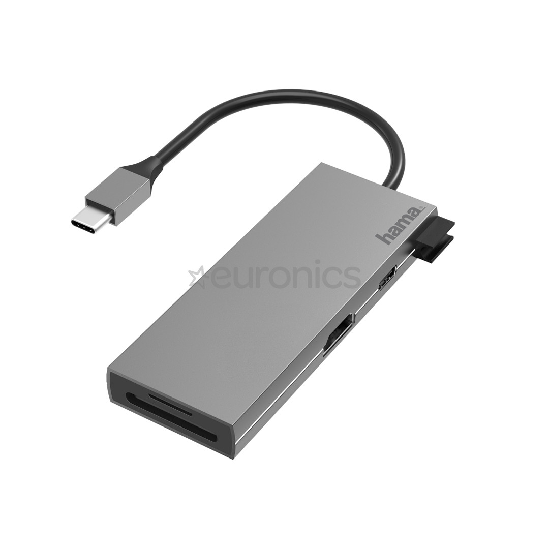 Hama USB-C Hub, 2 x USB-A, USB-C, HDMI™, SD, microSD, sudraba - Adapteris