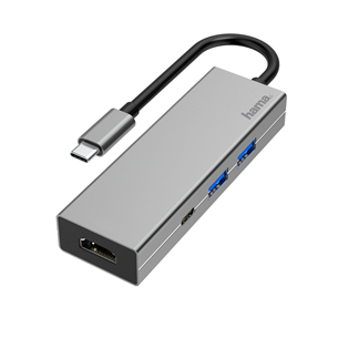 Hama USB-C Hub, 2 x USB-A, USB-C, HDMI, sudraba - Adapteris