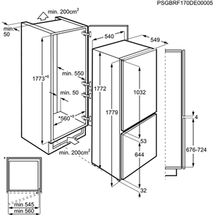 Electrolux, 254 L, height 178 cm - Built-in Refrigerator