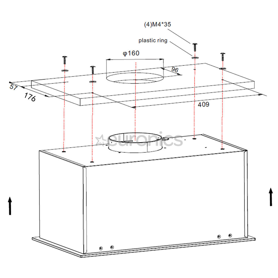 Hansa, 462 m³/h, melna - Iebūvējams tvaika nosūcējs