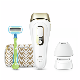 Braun Silk-expert Pro 5, skuveklis Venus Extra Smooth, somiņa, balta/zelta - Fotoepilators