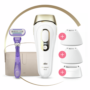 Braun Silk-expert Pro 5 + shaver Venus Extra Smooth + pouch, white/gold - IPL Hair Removal