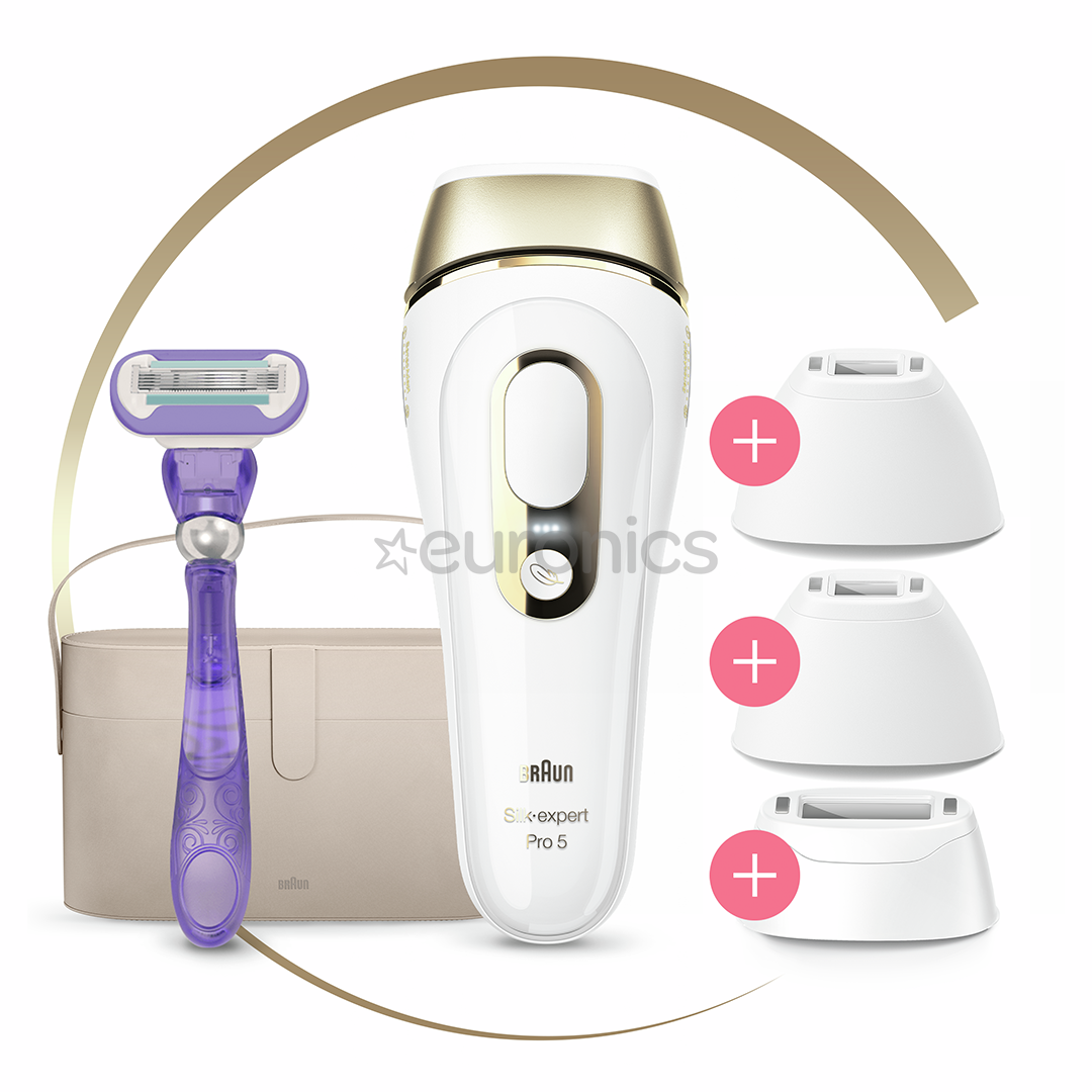 Braun Silk-expert Pro 5, Venus Extra Smooth skuveklis, somiņa, balta/zelta - Fotoepilators