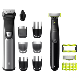 Philips OneBlade Multigroom 9000 Series, 13 в 1, серебристый/черный - Мультитриммер