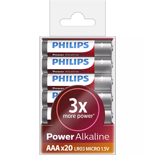 Philips Power Alkaline, LR03P/AAA, 20 gab. - Baterijas LR03P20T/10