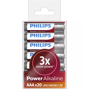 Philips Power Alkaline, LR03P/AAA, 20 gab. - Baterijas