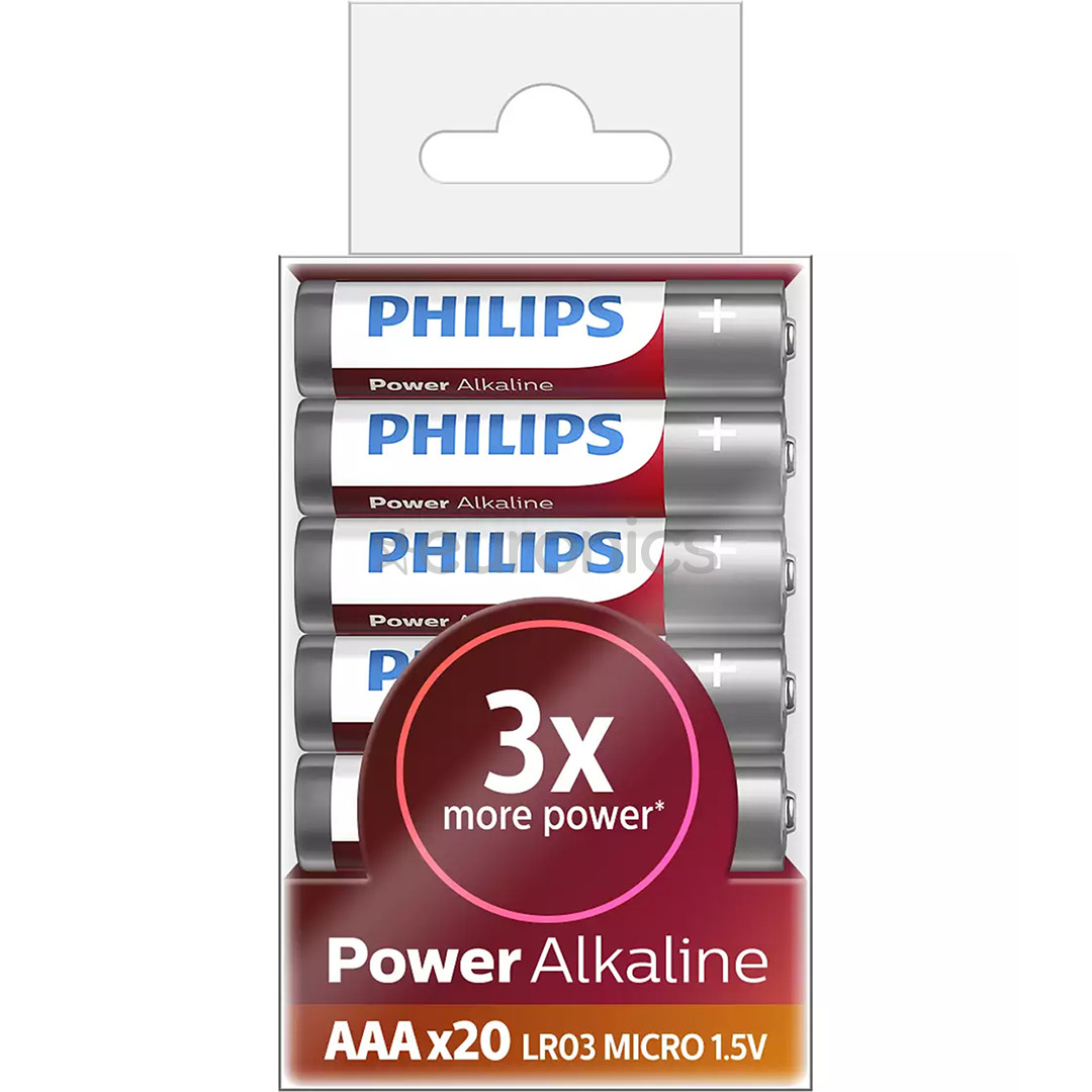 Philips Power Alkaline, LR03P/AAA, 20 шт. - Батарейки