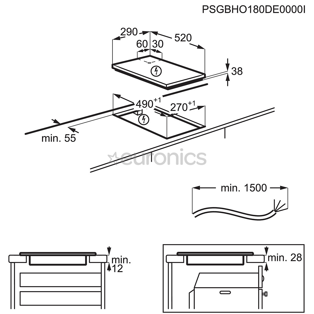 AEG 3000 Domino, platums 29 cm, melna – Iebūvējama keramiska plīts virsma