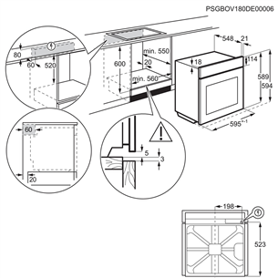 Electrolux, 72 L, pyrolytic cleaning, black/white - Built-in oven