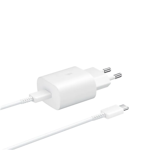 Samsung, USB-C, 25 W, white - Wall charger and USB-C cable