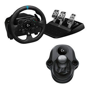 Logitech G923 + Driving Force Shifter, Xbox Series X|S/Xbox One un PC, melna - Spēļu kontrolieris G923XSHIFTER