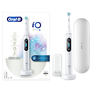 Braun Oral-B iO 8, ceļojumu futrālis, balta/melna - Elektriskā zobu birste