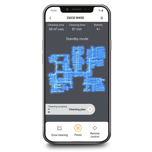 Zaco W450, sausā un mitrā uzkopšana, pelēka/zila - Robots putekļu sūcējs