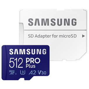 Atmiņas karte MicroSDXC Pro Plus + adapteris, Samsung (512 GB)