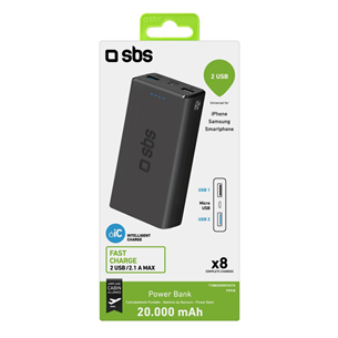 SBS Power Delivery, 10W, 20 000 mAh, black - Powerbank